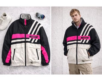 Vintage Tyrolia by Head Mens Ski Jacket Neon Pink Black White 90s Puffer Large
