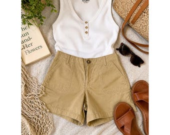 Old Navy Khaki Utility Shorts Women's 12 Tan 100% Cotton Chino 2007 Vintage