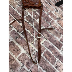 RARE Brighton geweven leren bucket bag bruine schoudertas met trekkoord Boho Y2K afbeelding 19