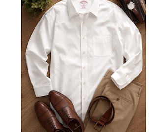 Brooks Brothers 346 Mens Regular Fit White NonIron Cotton Dress Shirt 16.5 34/35