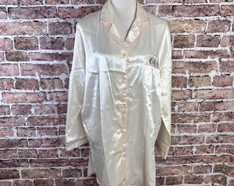 Kathryn crèmeroze pyjamanachthemd met geborduurde bloemen en bloemenprint dames L