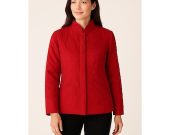 J. Jill rood getextureerde zijde rayonmix kraagloze jas Petite SP