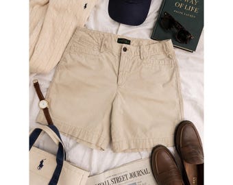 Lauren Ralph Lauren Womens Khaki Cotton Chino Shorts Nautical Anchor Size 12
