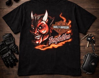 Harley-Davidson VTG Black Wolf Bristol VA Devil Temptation T-Shirt Mens XL Black