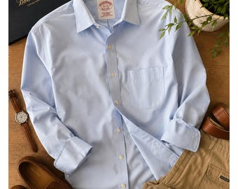 Brooks Brothers Mens 16-35 Traditional Fit Non-Iron Cotton Dress Shirt Blue