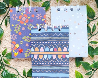Mini Notebooks | Blue pocket notebooks | Small blue wire bound notebooks with die cut details | Blue note taking notebook | Small mini books
