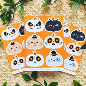 Halloween pumpkins sticker sheet | Spooky pumpkins journaling stickers | Pumpkins in Halloween costumes planner stickers | Pumpkin labels