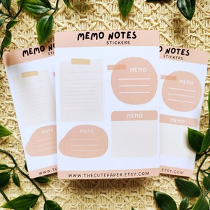 Arkusz naklejek Memo Notes | Naklejki Memo Notes do planera | Neutralne naklejki Memo Notes | Minimalistyczne naklejki do dziennika | Naklejki do planera