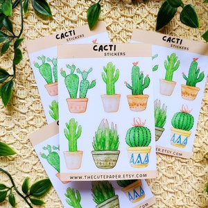 Cactussen Plantenpotten stickervel | Cactussen Plant Potten Stickers voor Planner | Cactussen tuinieren deco stickers | Plant liefde cactussen dagboek stickers