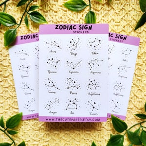 Hoja de pegatinas de signos del zodiaco / Pegatinas de constelaciones del zodiaco para planificador, agenda o diario / Pegatinas de papel celestial / Pegatinas místicas