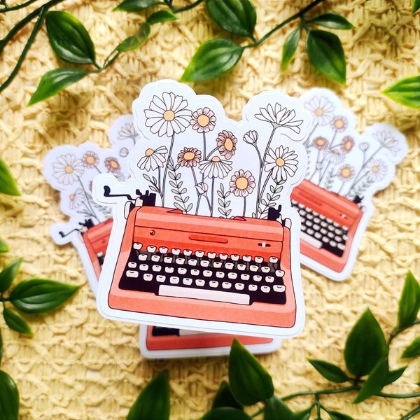 Floral Typewriter Sticker | Typewriter Matte Sticker | Floral Journaling Die Cut Sticker | Decorative Sticker | Easy Peel Planner Stickers