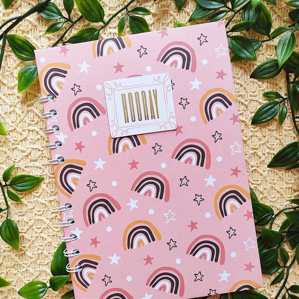 A5 Spiral Bounded Notebook | Rainbows Ring Bound Journal | Hardback Wire Bound Diary with Rainbows | Rainbow Stationery | The Cute Paper