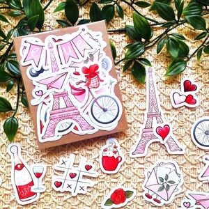 Paquete de pegatinas de amor en París ~ paquete de pegatinas románticas mate ~ Pegatinas de diario del Día de Galentine ~ 25 paquete de pegatinas románticas ~ El papel lindo