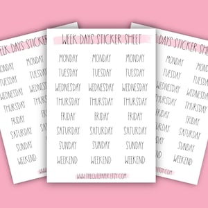Minimalistische Wochentage Planer Stickerbogen ~ Montag-Sonntag / Wochentage Sticker für Planer oder Journal ~ 3 Wochen ~ TheCutePaper