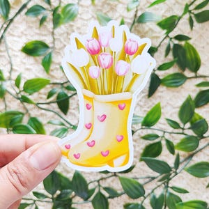 Tulpen Gummistiefel Aufkleber | Floral Matte Aufkleber | Floral Journaling sterben geschnitten Aufkleber | Dekorativer Aufkleber | Easy Peel Planer Aufkleber