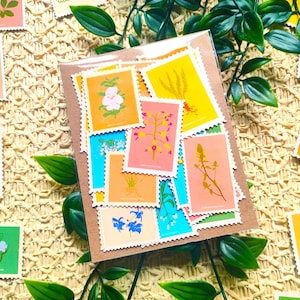 Pacchetto di adesivi per francobolli floreali ~ francobolli postali pacchetto di adesivi opachi ~ francobolli dloral che scrivono adesivi ~ 26 francobolli pacchetto adesivi ~ La carta carina