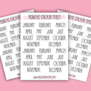 Foglio di adesivi minimalista per pianificatore di mesi ~ Gennaio-Dicembre / Adesivi per mesi dell'anno per pianificatore o diario ~ 2 anni ~ The Cute Paper