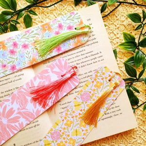 Bookmarks with Silky Tassel | Floral Bookmark Pack | Floral Bookmark Set of 3 | Spring Gift Idea | Readers Gift | Book Accessory | Page Mark