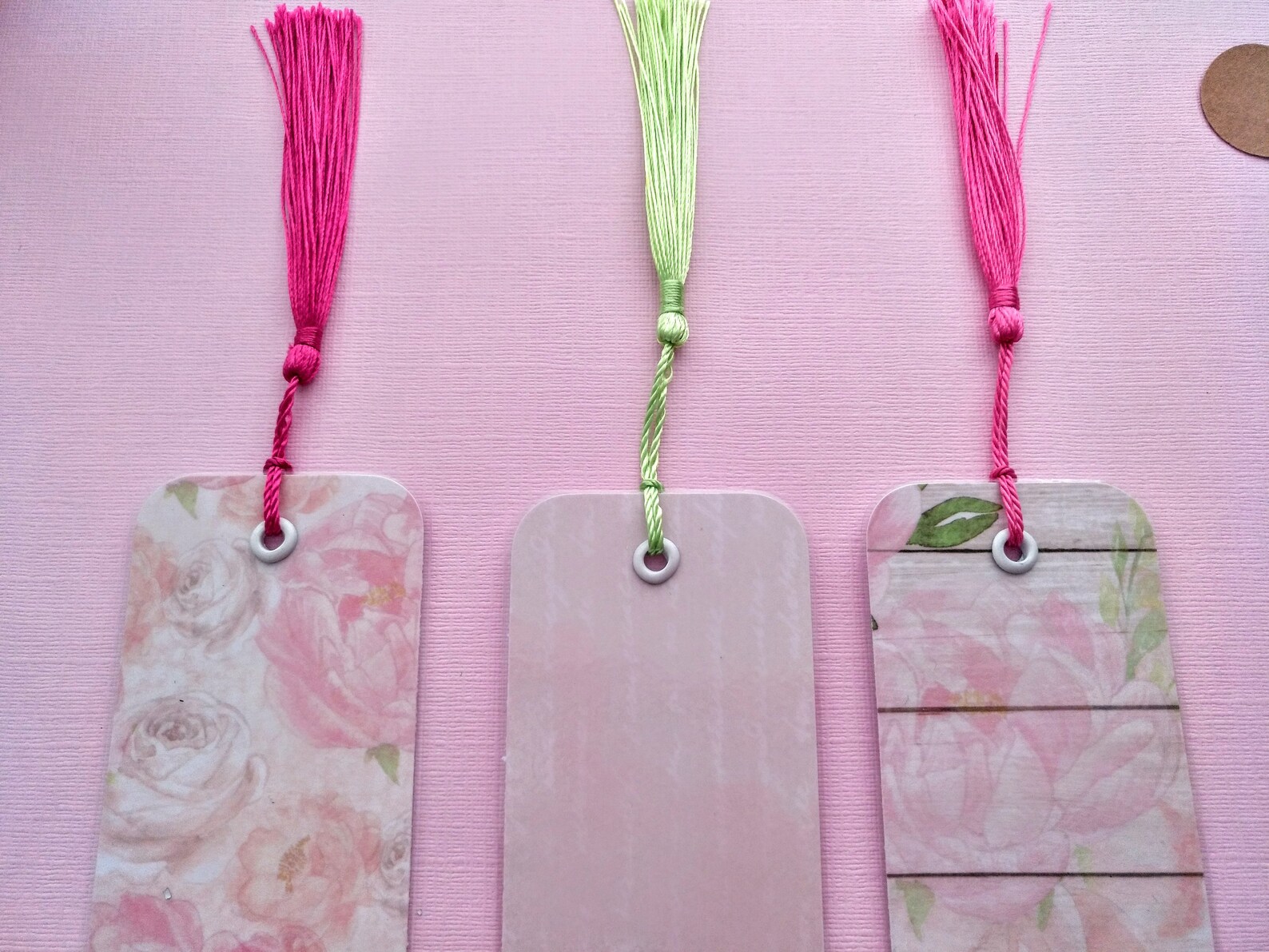Set of 3 fall laminated bookmarks with silky tassel & gold Etsy