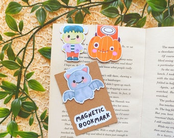 Halloween Magnetic Bookmark | Pumpkin Magnetic Bookmark | Frankenstein Bookmark with Magnet | Bat Bookmark | Book Accessory | Reader Gift