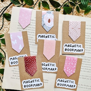 Magnetische bladwijzers | Verijdelde magnetische bladwijzers | Roze boekenlegger met magneet | Cadeau-idee voor leesliefhebber | Paginamarkering | Minimalistische bladwijzers