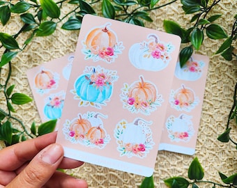 Kürbis Stickerbogen | Herbstaufkleber mit Kürbissen | Herbst Briefpapier | Herbst Aufkleber für Journaling | Gemütlicher Stickerbogen
