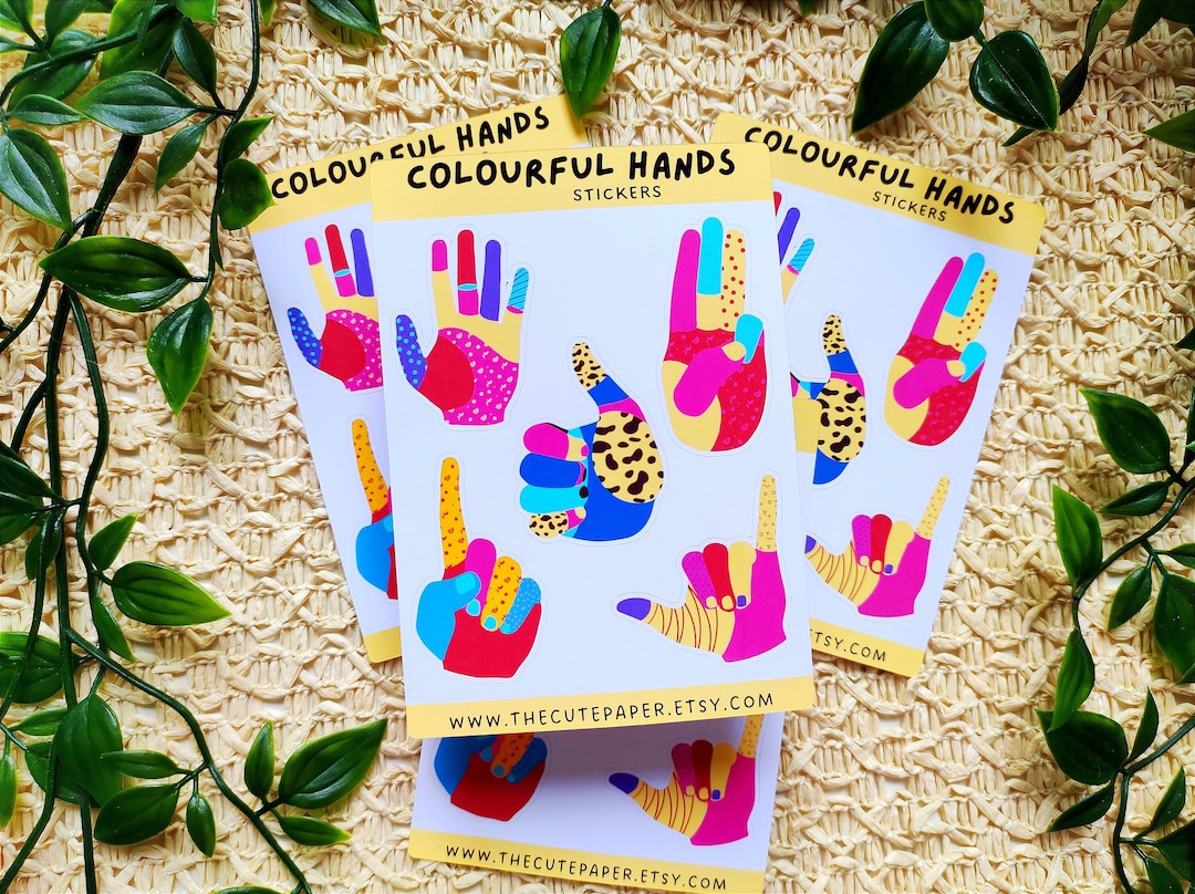 Sticker Hand Guid Colourful Hands Sticker Sheet | Hand Signs Stickers for Planner ...