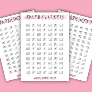 Minimalistisch werkploegen planner stickervel ~ Late dienst ~ werkstickers voor planner, agenda of dagboek ~ 77 labels ~ The Cute Paper