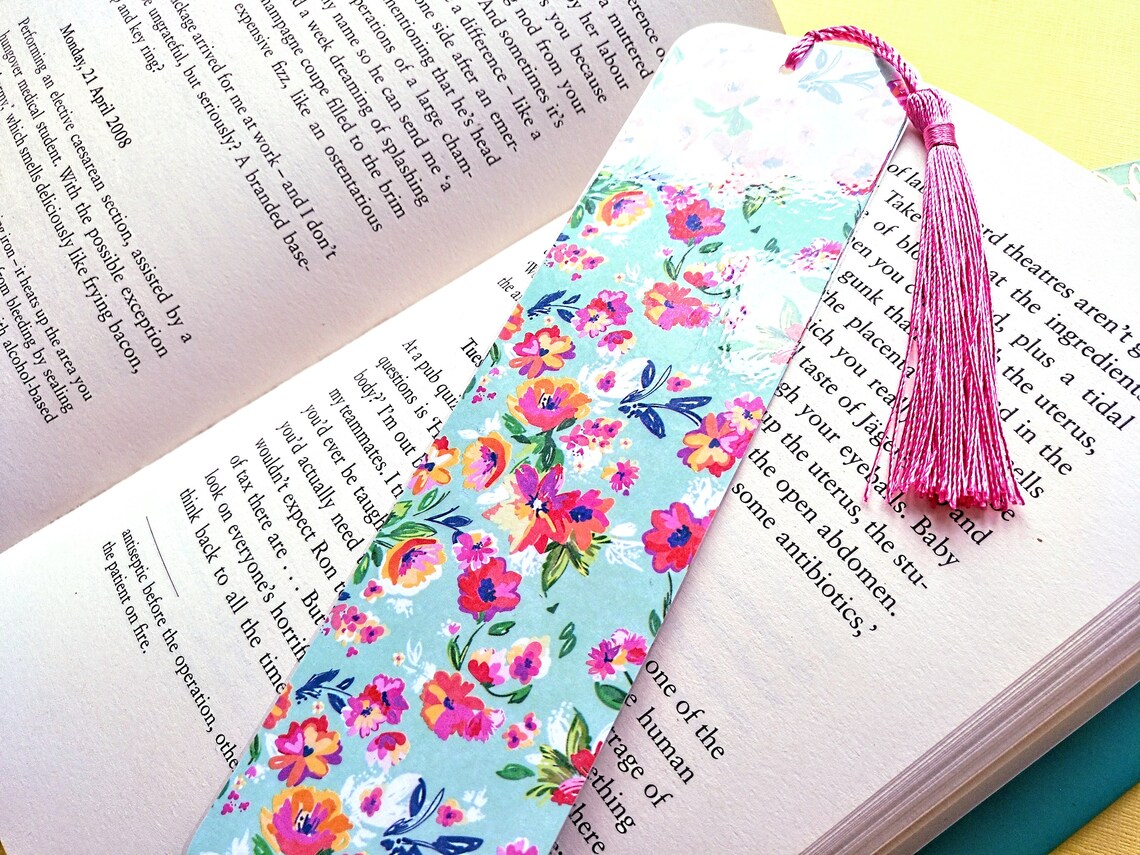 Cute handmade laminated bookmark with silky tassel handmade Etsy