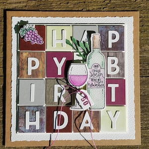 Glückwunschkarte zum Geburtstag, Geburtstagskarte, für Weinliebhaber, Weintrinker, Wein, Vintage-Look, personalisiert