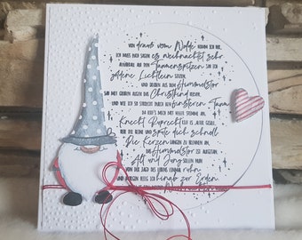 Christmas card with gnome, greeting card for the holiday, Christmas melodies as text