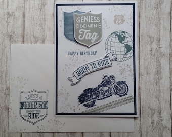 3D Pop-Up Motorrad-Grußkarte – Cruiser Auf Route 66 Mit Berglandschaft