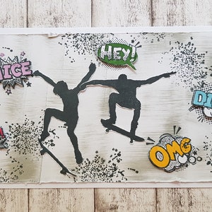 Geburtstagskarte,  Glückwunschkarte zum Geburtstag, Geburtstag, Biker, Skater, Jugendliche, Teenager, Mountainbike, Skateboard, Fahrrad,