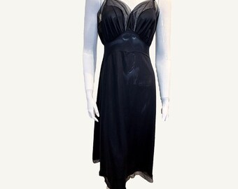 Van Raalte 1950s Black Nylon Full Slip Dress Philmy Mesh Size 34 Vintage