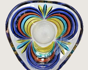 1960s Murano Art Glass Triangular Dish Italy Primary Color Ribbon