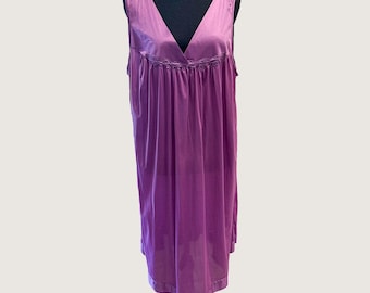 Late 1980s Vanity Fair Purple Nylon Nightgown Floral Applique XL