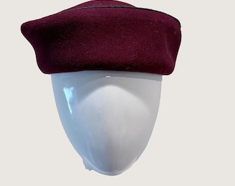1950s Henry Pollak Belvedere Burgundy Wool Pillbox Hat Mid Century