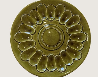 Late 1950s California Pottery Olive Green Deviled Egg Platter 14 Inch USA
