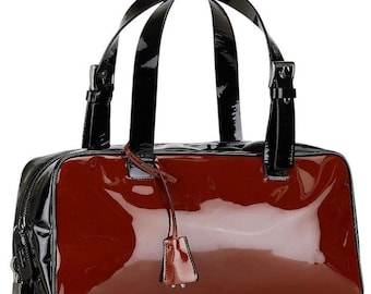 Prada 90s Patent Leather Shoulder Bag Maroon Triangle Logo Italy