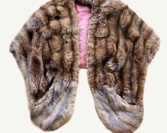 Vintage 1950s Brown Mink Fur Cape Mid Century Evening Wrap