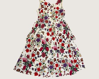 Mid 1990s Adrienne Vittadini Floral Cotton Midi Dress Size 12