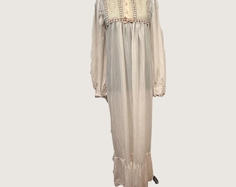 1970s Martin Emprex Nylon Hostess Gown Zip Front Romantic Lounge Dress Medium