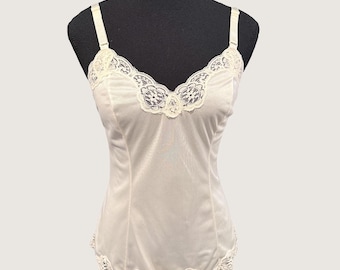 Late 1970s French Maid White Nylon Camisole Lace Trim Size 32