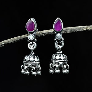 Indian Jhumki Earrings, 925 Pure Silver Earrings, Zircon Stone, Silver Oxidized Tribal Earrings, Jaipur Jewelry,Boho Earrings