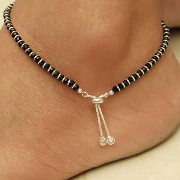 Black Bead Anklet Etsy