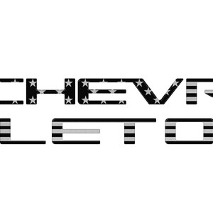 May include: Black and white Chevrolet lettering with a stars and stripes pattern.
