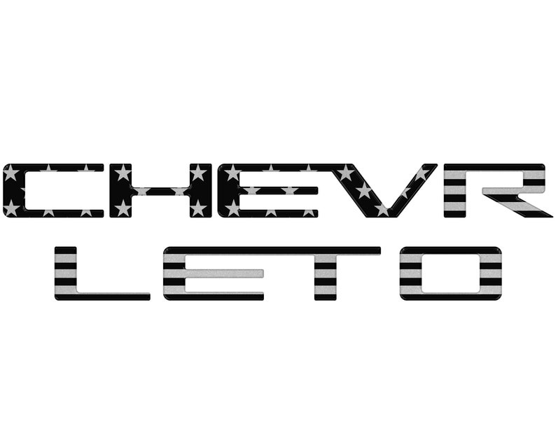 May include: Black and white Chevrolet lettering with a stars and stripes pattern.