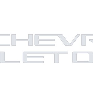 May include: A silver Chevrolet logo with the word "CHEVROLET" in a bold, sans-serif font.