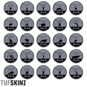 Tufskinz | US States/Territories/Countries Rated Badges - Brushed Silver - 1 Piece Kit