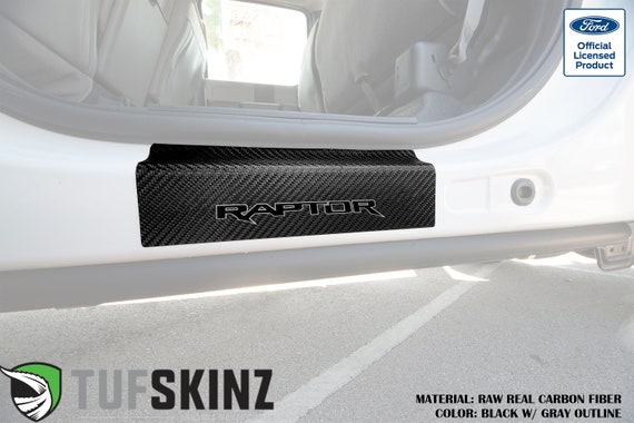 Fits 2017-Up Ford Super Duty /… Rear Door Sill Protection TufSkinz 2 Piece Kit Real Carbon Fiber, Black w//Gray Outline Logo